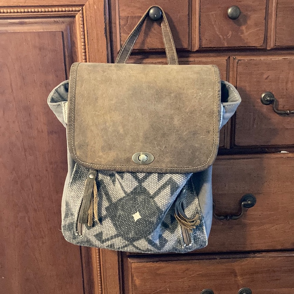 Myra backpack genuine leather and canvas beautiful great condition.